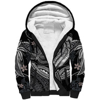Polynesia Sherpa Hoodie Whale Tale and Polynesian Sunset Plumeria Black - Wonder Print Shop