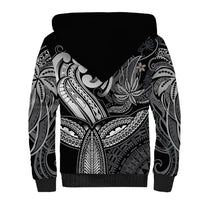 Polynesia Sherpa Hoodie Whale Tale and Polynesian Sunset Plumeria Black - Wonder Print Shop