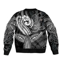 Polynesia Sleeve Zip Bomber Jacket Whale Tale and Polynesian Sunset Plumeria Black - Wonder Print Shop