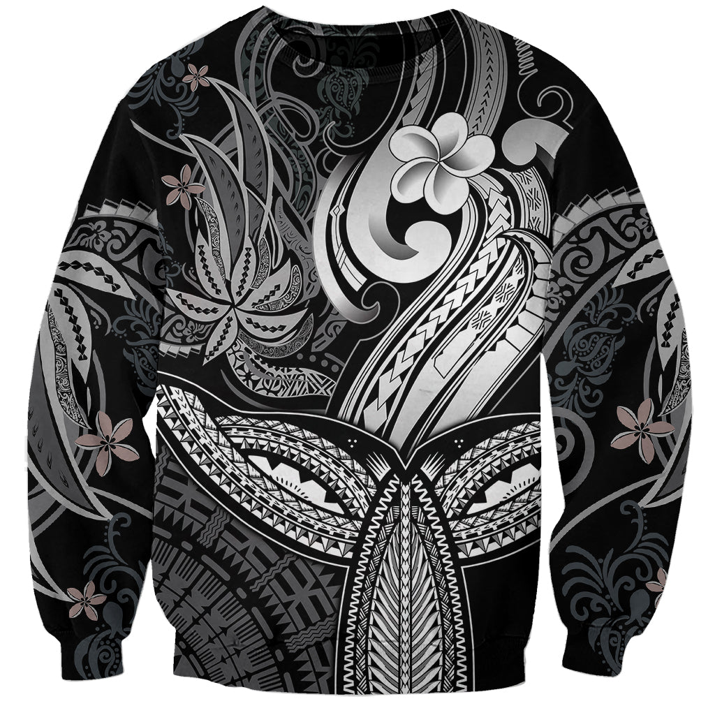 Polynesia Sweatshirt Whale Tale and Polynesian Sunset Plumeria Black - Wonder Print Shop