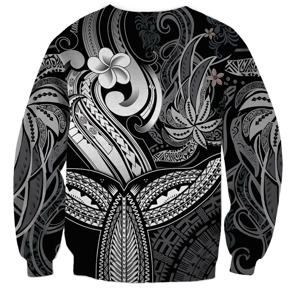 Polynesia Sweatshirt Whale Tale and Polynesian Sunset Plumeria Black - Wonder Print Shop