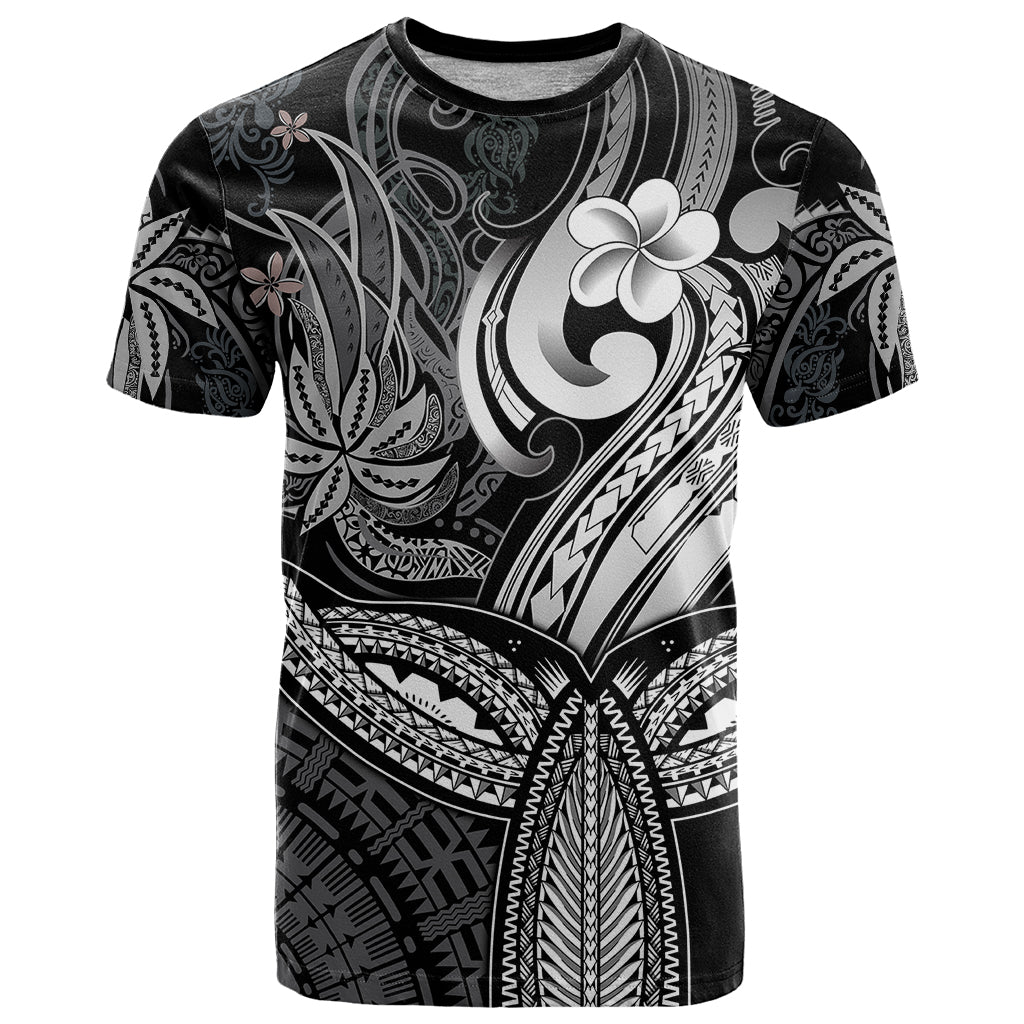 Polynesia T Shirt Whale Tale and Polynesian Sunset Plumeria Black - Wonder Print Shop