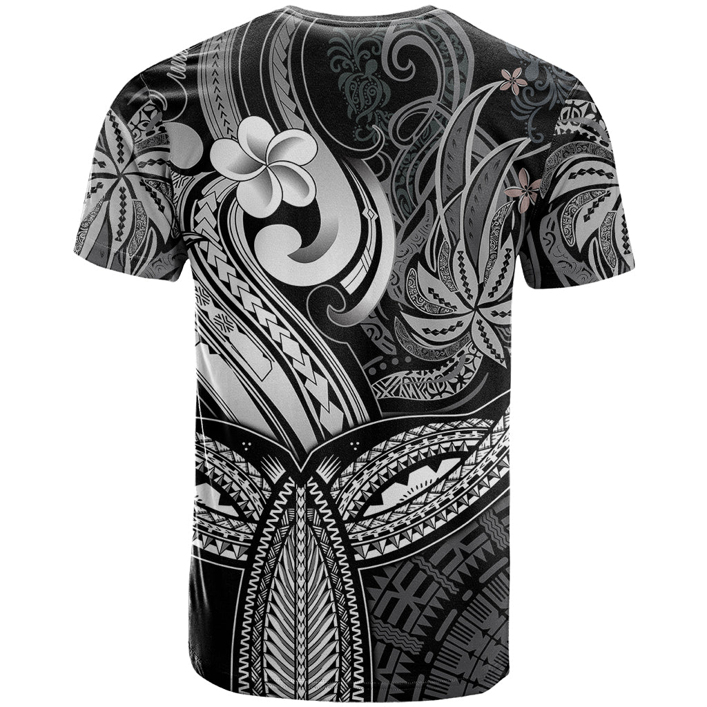 Polynesia T Shirt Whale Tale and Polynesian Sunset Plumeria Black - Wonder Print Shop