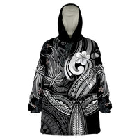 Polynesia Wearable Blanket Hoodie Whale Tale and Polynesian Sunset Plumeria Black - Wonder Print Shop