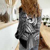 Polynesia Women Casual Shirt Whale Tale and Polynesian Sunset Plumeria Black - Wonder Print Shop