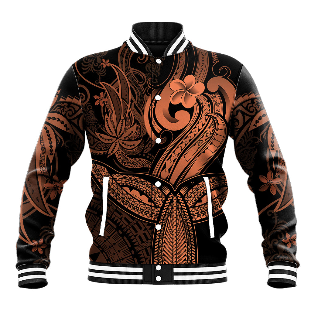 Polynesia Baseball Jacket Whale Tale and Polynesian Sunset Plumeria Gold LT9 - Wonder Print Shop