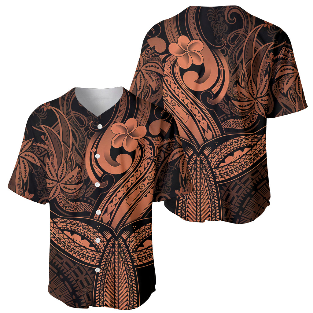 Polynesia Baseball Jersey Whale Tale and Polynesian Sunset Plumeria Gold LT9 - Wonder Print Shop