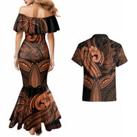 Polynesia Couples Matching Mermaid Dress and Hawaiian Shirt Whale Tale and Polynesian Sunset Plumeria Gold LT9 - Wonder Print Shop