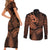 Polynesia Couples Matching Short Sleeve Bodycon Dress and Long Sleeve Button Shirts Whale Tale and Polynesian Sunset Plumeria Gold LT9 - Wonder Print Shop