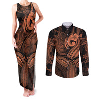 Polynesia Couples Matching Tank Maxi Dress and Long Sleeve Button Shirts Whale Tale and Polynesian Sunset Plumeria Gold LT9 - Wonder Print Shop