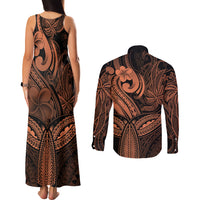 Polynesia Couples Matching Tank Maxi Dress and Long Sleeve Button Shirts Whale Tale and Polynesian Sunset Plumeria Gold LT9 - Wonder Print Shop