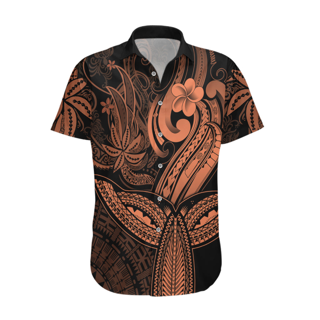 Polynesia Hawaiian Shirt Whale Tale and Polynesian Sunset Plumeria Gold - Wonder Print Shop