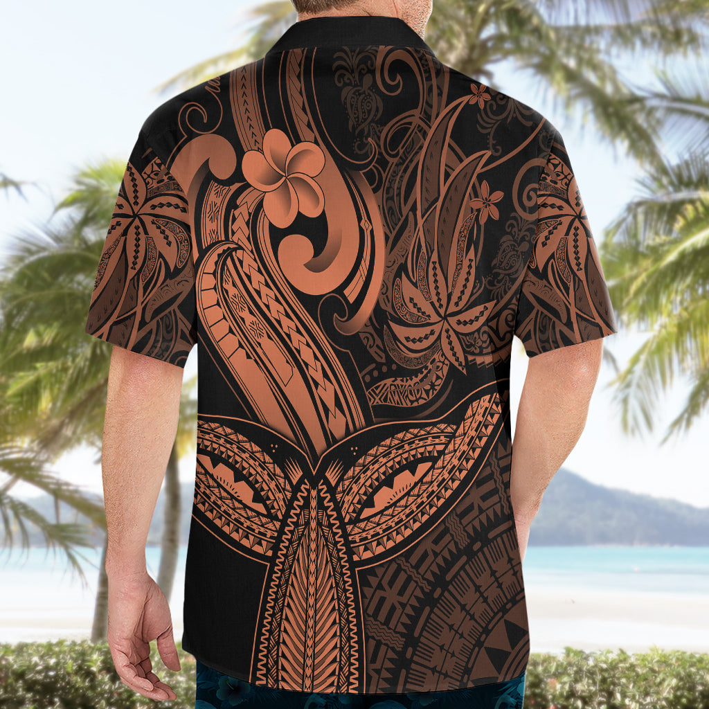 Polynesia Hawaiian Shirt Whale Tale and Polynesian Sunset Plumeria Gold - Wonder Print Shop