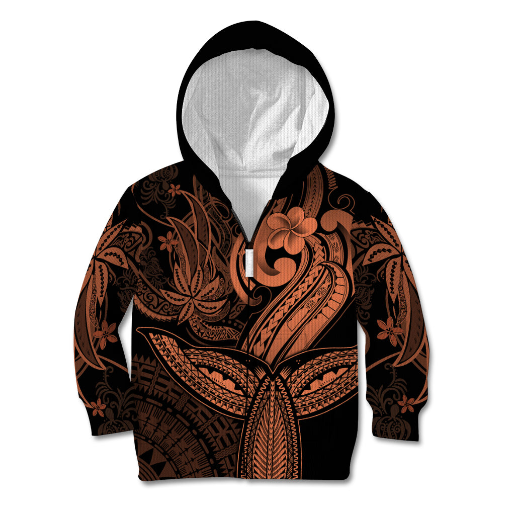 Polynesia Kid Hoodie Whale Tale and Polynesian Sunset Plumeria Gold - Wonder Print Shop