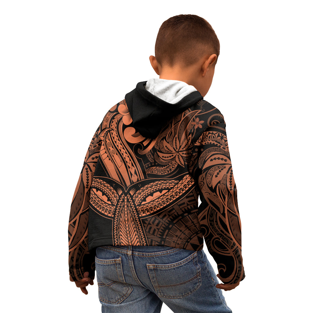 Polynesia Kid Hoodie Whale Tale and Polynesian Sunset Plumeria Gold - Wonder Print Shop