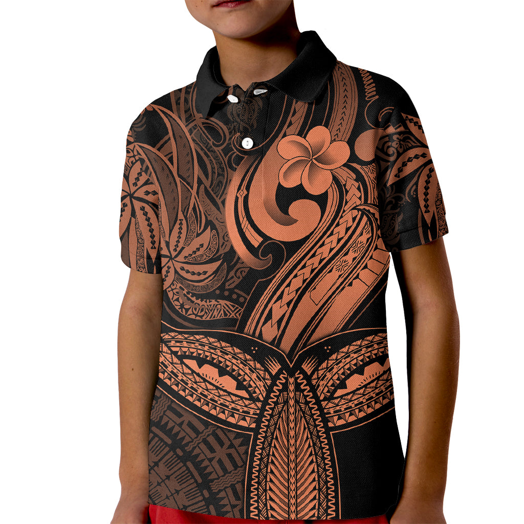 Polynesia Kid Polo Shirt Whale Tale and Polynesian Sunset Plumeria Gold - Wonder Print Shop