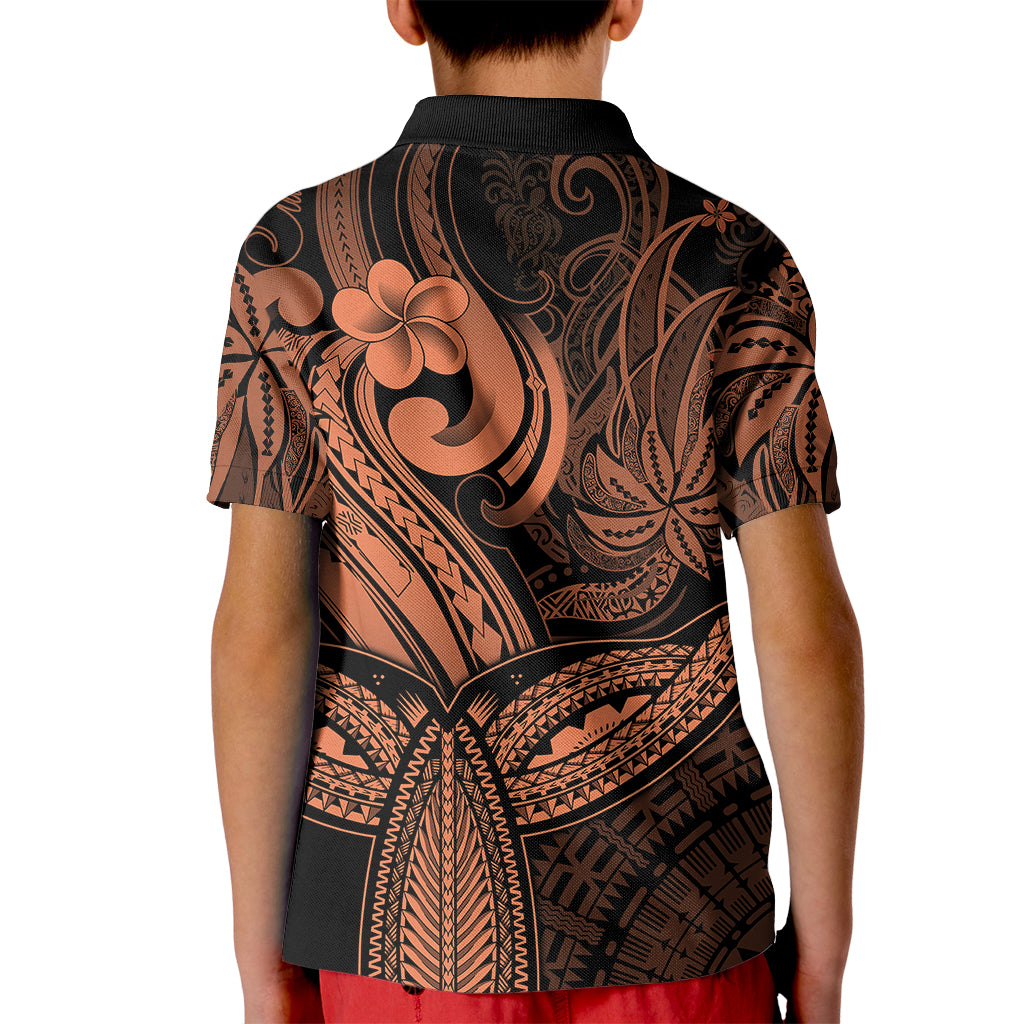 Polynesia Kid Polo Shirt Whale Tale and Polynesian Sunset Plumeria Gold - Wonder Print Shop