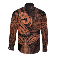 Polynesia Long Sleeve Button Shirt Whale Tale and Polynesian Sunset Plumeria Gold - Wonder Print Shop
