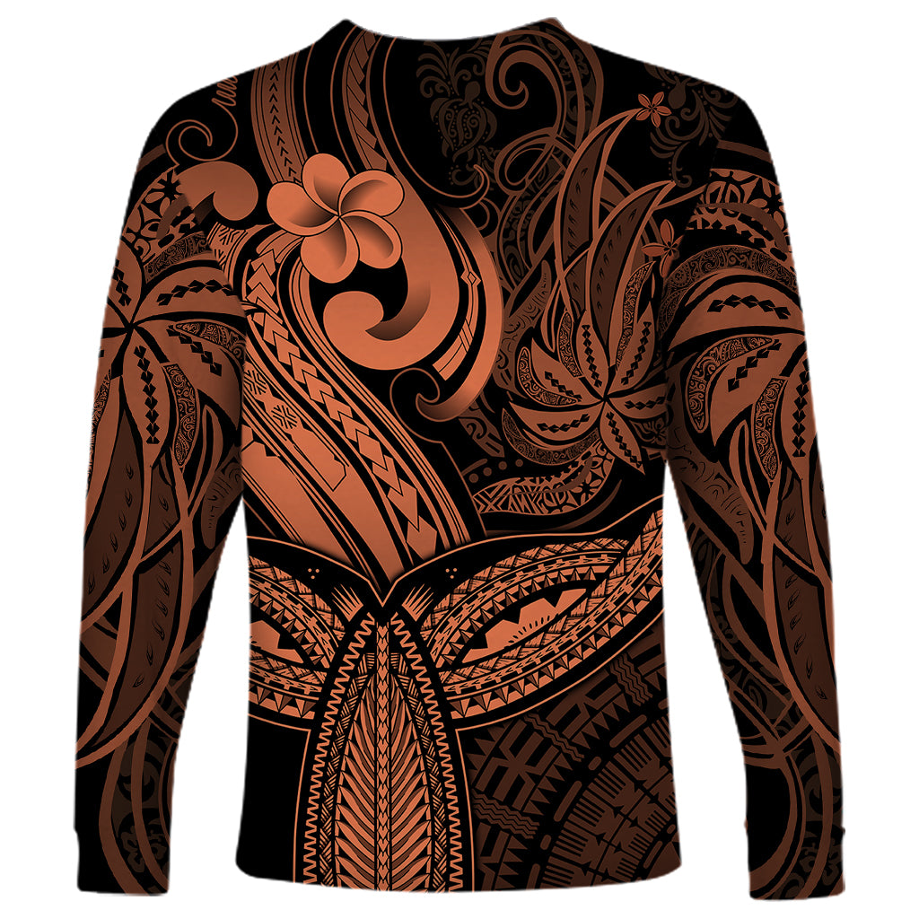 Polynesia Long Sleeve Shirt Whale Tale and Polynesian Sunset Plumeria Gold - Wonder Print Shop