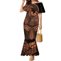 Polynesia Mermaid Dress Whale Tale and Polynesian Sunset Plumeria Gold - Wonder Print Shop