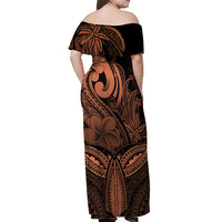 Polynesia Off Shoulder Maxi Dress Whale Tale and Polynesian Sunset Plumeria Gold - Wonder Print Shop