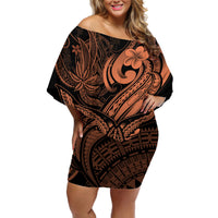 Polynesia Off Shoulder Short Dress Whale Tale and Polynesian Sunset Plumeria Gold - Wonder Print Shop