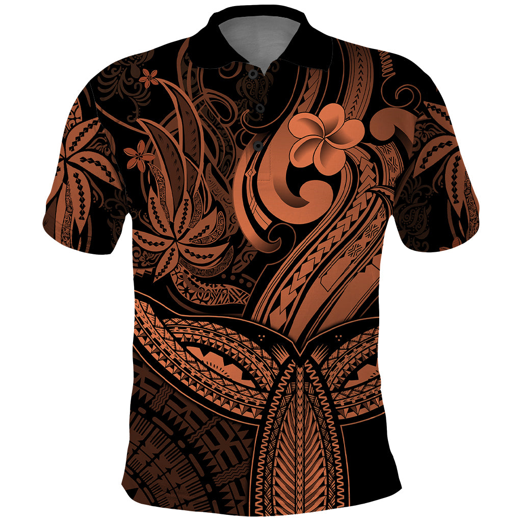 Polynesia Polo Shirt Whale Tale and Polynesian Sunset Plumeria Gold - Wonder Print Shop
