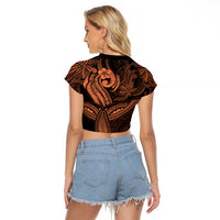 Polynesia Raglan Cropped T Shirt Whale Tale and Polynesian Sunset Plumeria Gold - Wonder Print Shop