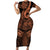 Polynesia Short Sleeve Bodycon Dress Whale Tale and Polynesian Sunset Plumeria Gold - Wonder Print Shop