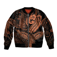 Polynesia Sleeve Zip Bomber Jacket Whale Tale and Polynesian Sunset Plumeria Gold - Wonder Print Shop