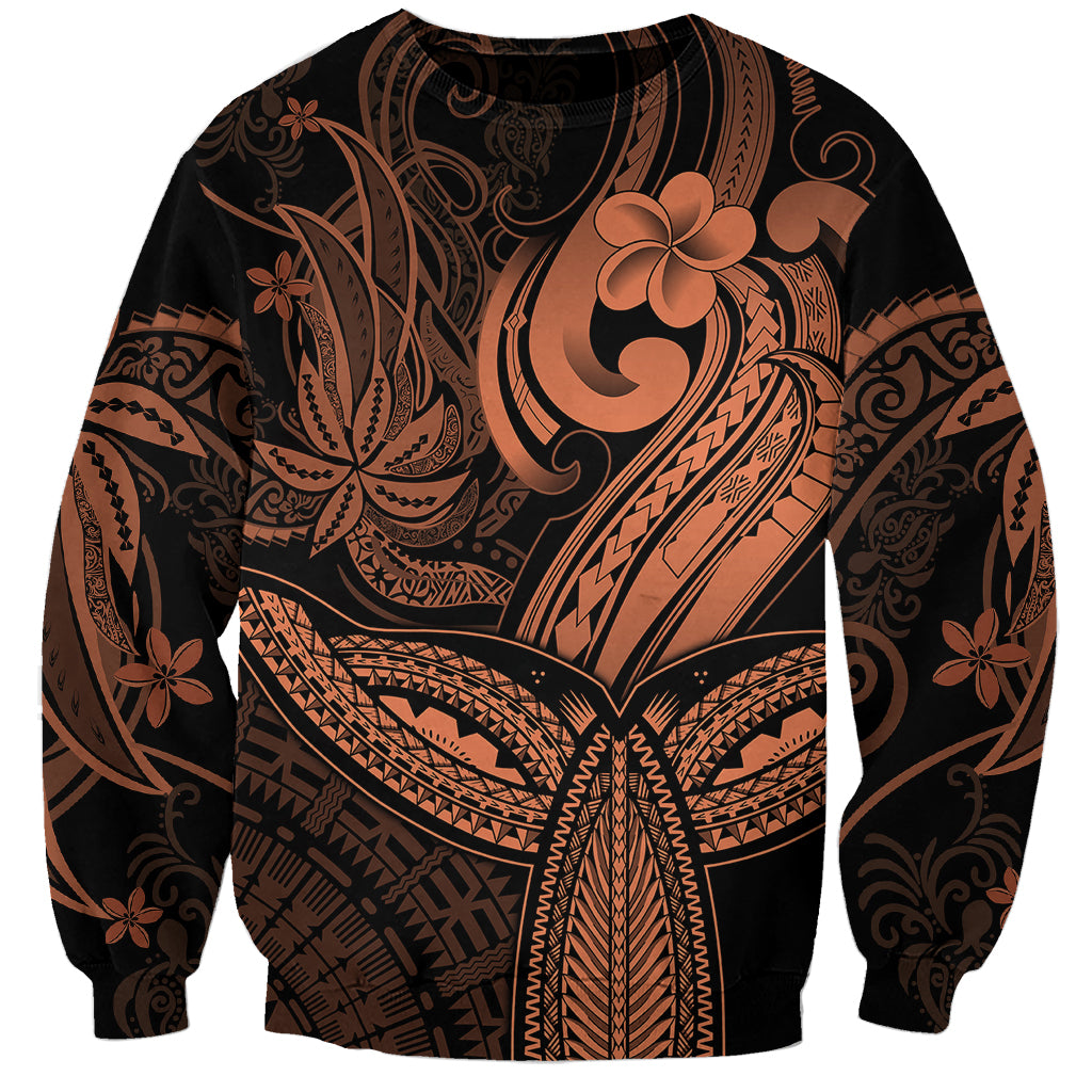 Polynesia Sweatshirt Whale Tale and Polynesian Sunset Plumeria Gold - Wonder Print Shop