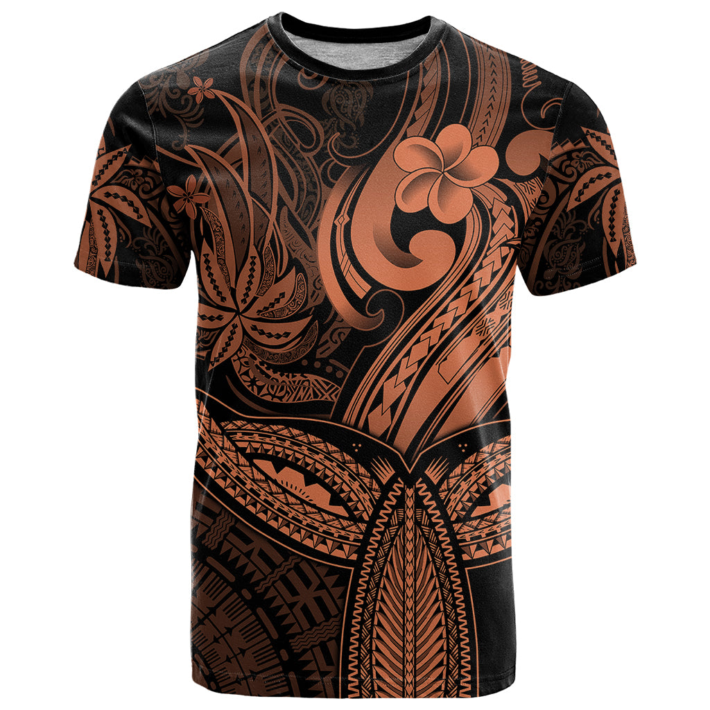Polynesia T Shirt Whale Tale and Polynesian Sunset Plumeria Gold - Wonder Print Shop