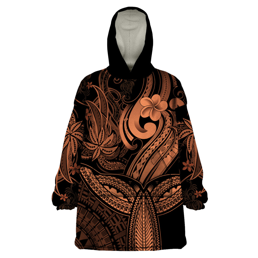 Polynesia Wearable Blanket Hoodie Whale Tale and Polynesian Sunset Plumeria Gold - Wonder Print Shop