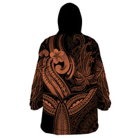 Polynesia Wearable Blanket Hoodie Whale Tale and Polynesian Sunset Plumeria Gold - Wonder Print Shop