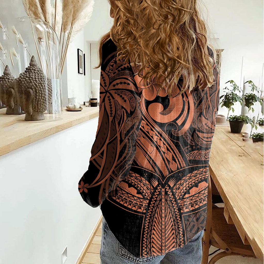 Polynesia Women Casual Shirt Whale Tale and Polynesian Sunset Plumeria Gold - Wonder Print Shop