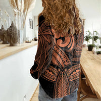 Polynesia Women Casual Shirt Whale Tale and Polynesian Sunset Plumeria Gold - Wonder Print Shop