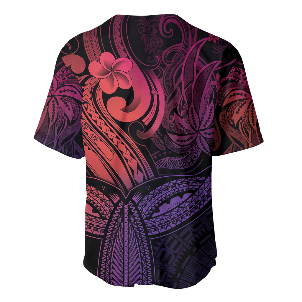 Polynesia Baseball Jersey Whale Tale and Polynesian Sunset Plumeria Pink LT9 - Wonder Print Shop