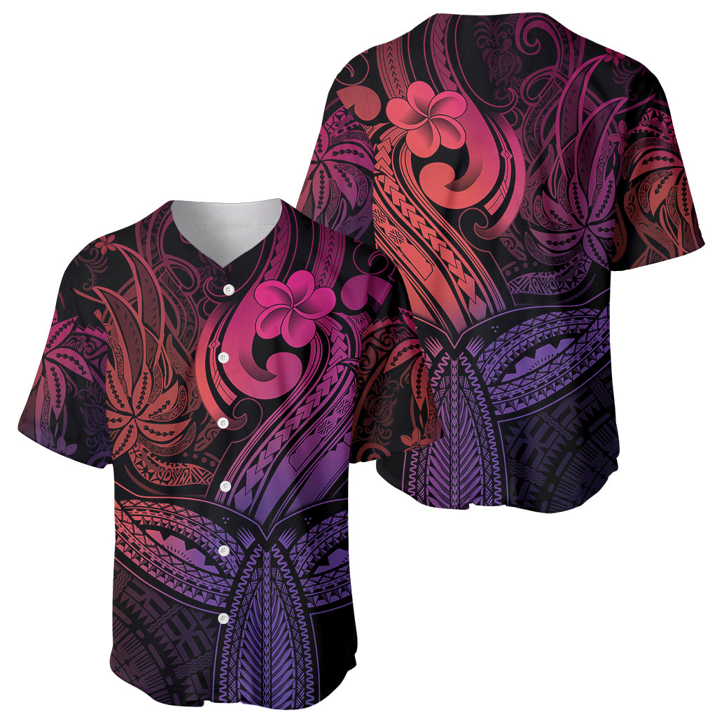 Polynesia Baseball Jersey Whale Tale and Polynesian Sunset Plumeria Pink LT9 - Wonder Print Shop