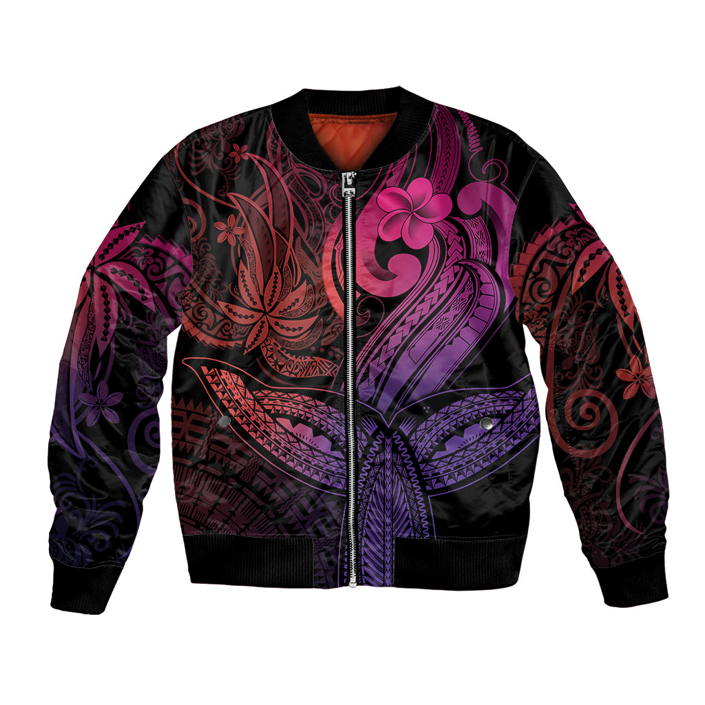 Polynesia Bomber Jacket Whale Tale and Polynesian Sunset Plumeria Pink LT9 - Wonder Print Shop