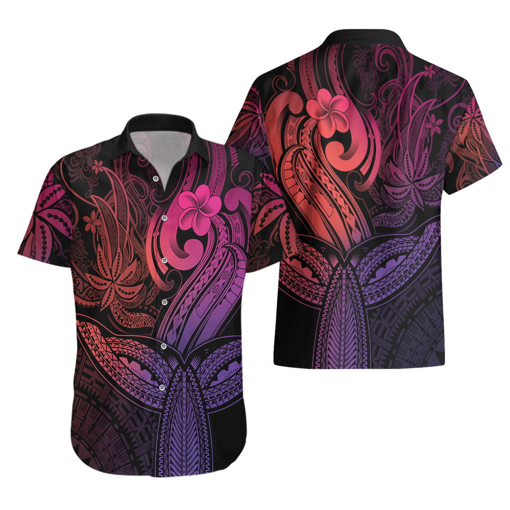 Polynesia Hawaiian Shirt Whale Tale and Polynesian Sunset Plumeria Pink - Wonder Print Shop