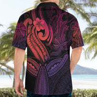 Polynesia Hawaiian Shirt Whale Tale and Polynesian Sunset Plumeria Pink - Wonder Print Shop