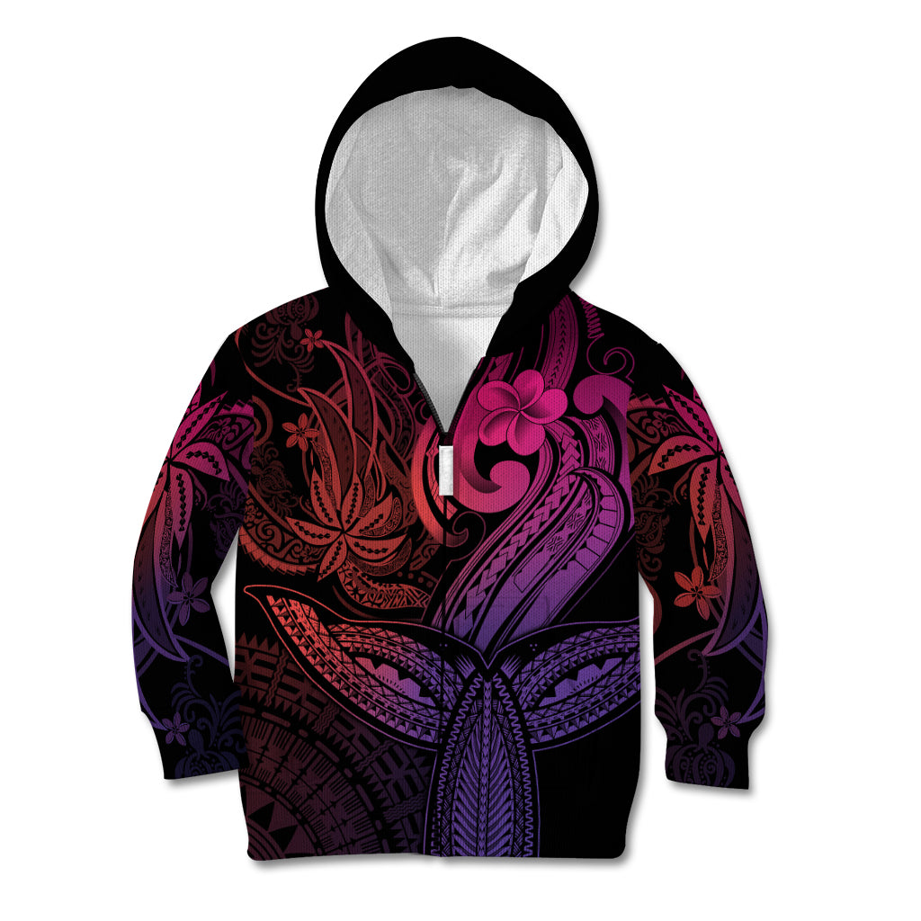 Polynesia Kid Hoodie Whale Tale and Polynesian Sunset Plumeria Pink - Wonder Print Shop