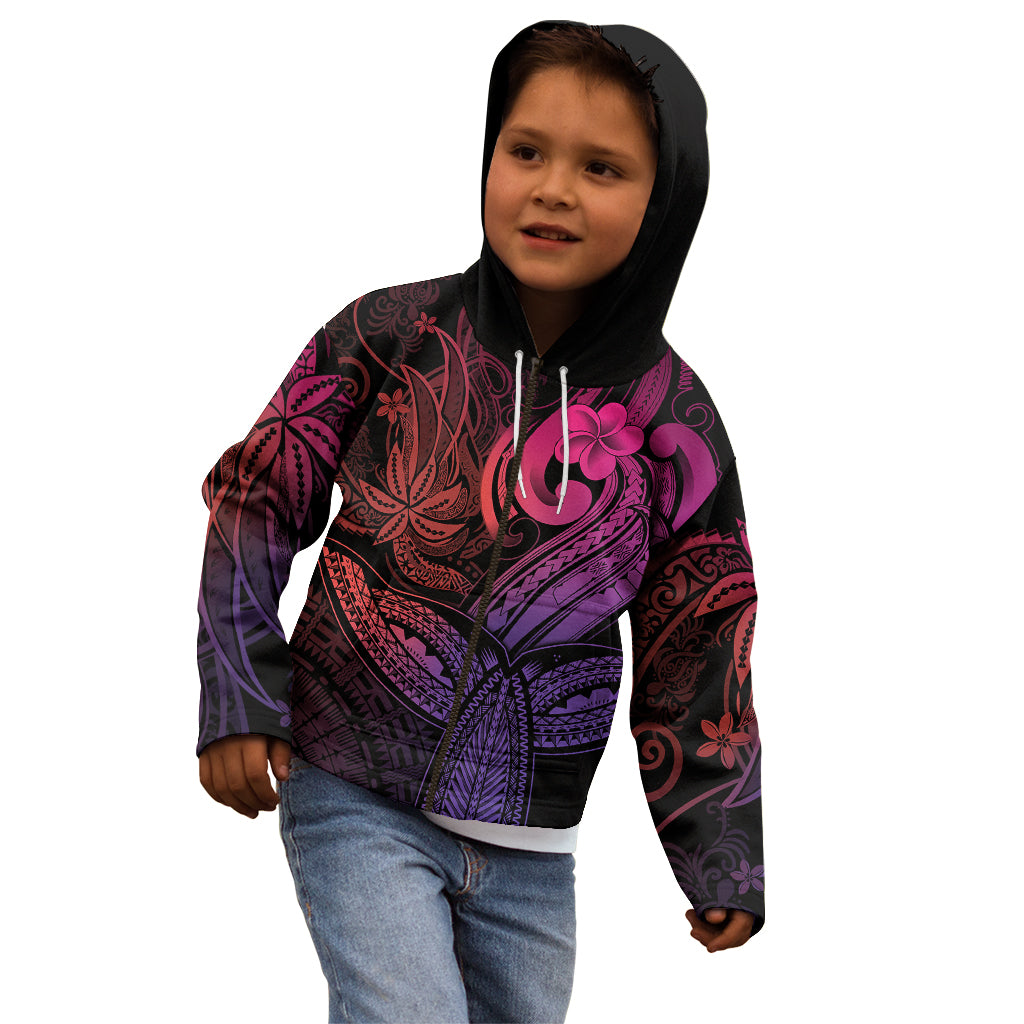 Polynesia Kid Hoodie Whale Tale and Polynesian Sunset Plumeria Pink - Wonder Print Shop