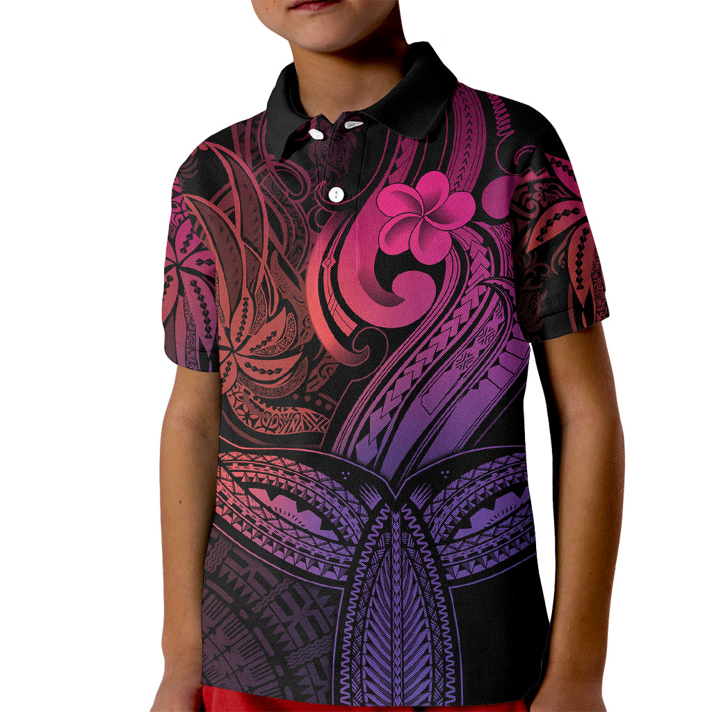 Polynesia Kid Polo Shirt Whale Tale and Polynesian Sunset Plumeria Pink - Wonder Print Shop