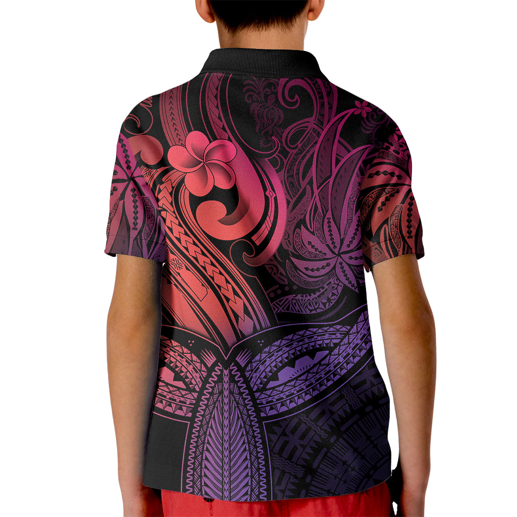 Polynesia Kid Polo Shirt Whale Tale and Polynesian Sunset Plumeria Pink - Wonder Print Shop