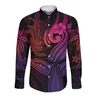 Polynesia Long Sleeve Button Shirt Whale Tale and Polynesian Sunset Plumeria Pink - Wonder Print Shop