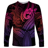 Polynesia Long Sleeve Shirt Whale Tale and Polynesian Sunset Plumeria Pink - Wonder Print Shop