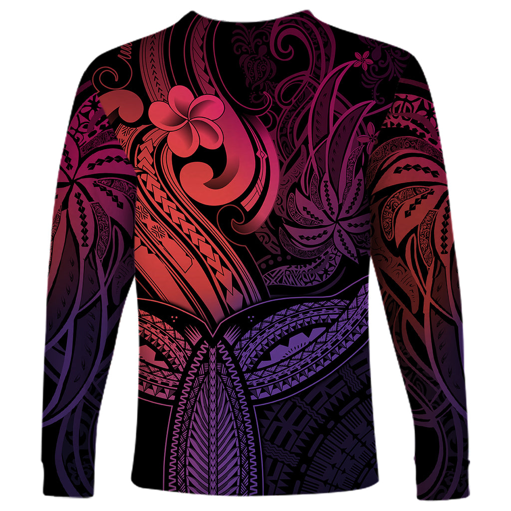 Polynesia Long Sleeve Shirt Whale Tale and Polynesian Sunset Plumeria Pink - Wonder Print Shop