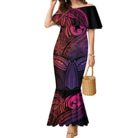 Polynesia Mermaid Dress Whale Tale and Polynesian Sunset Plumeria Pink - Wonder Print Shop