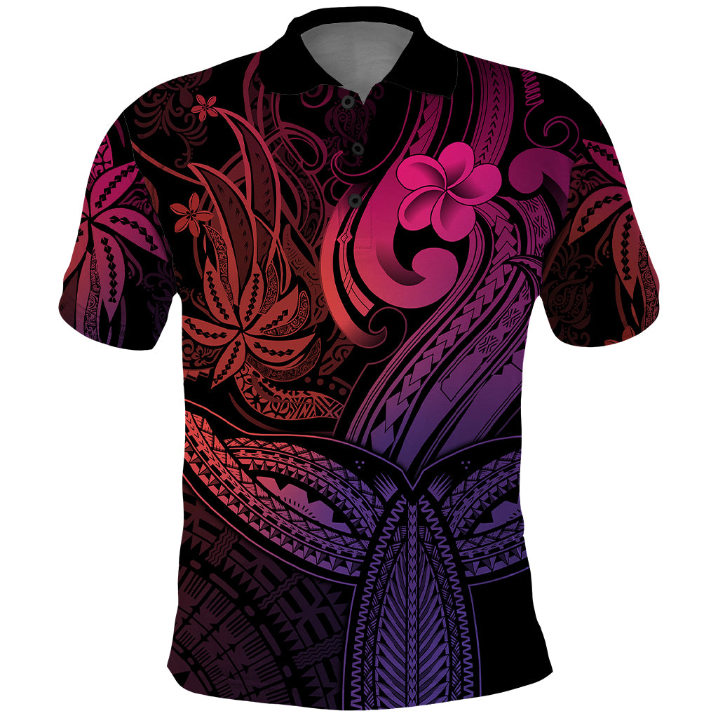 Polynesia Polo Shirt Whale Tale and Polynesian Sunset Plumeria Pink - Wonder Print Shop